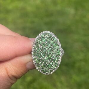 Tsavorite Garnet and White Zircon Flower Ring